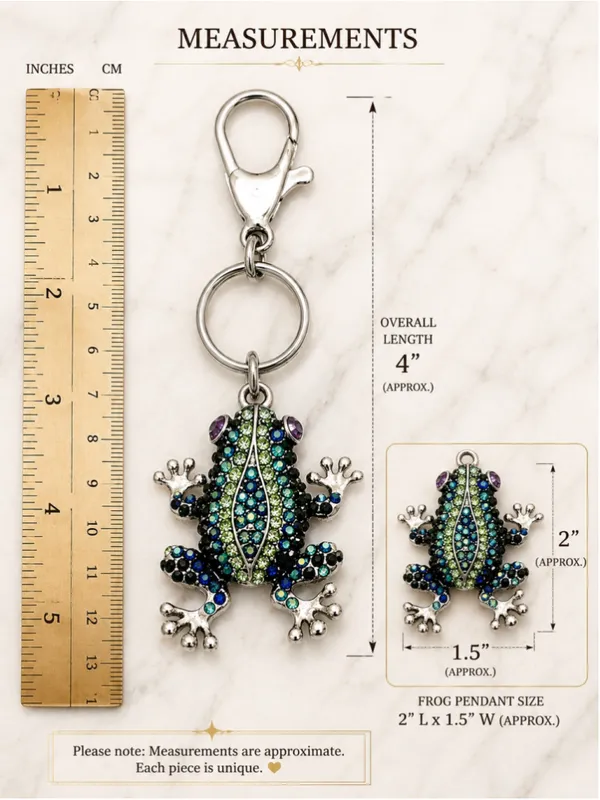 NEW Rhinestone Frog Bag Charm Keychain Green Blue Silver - Image 3