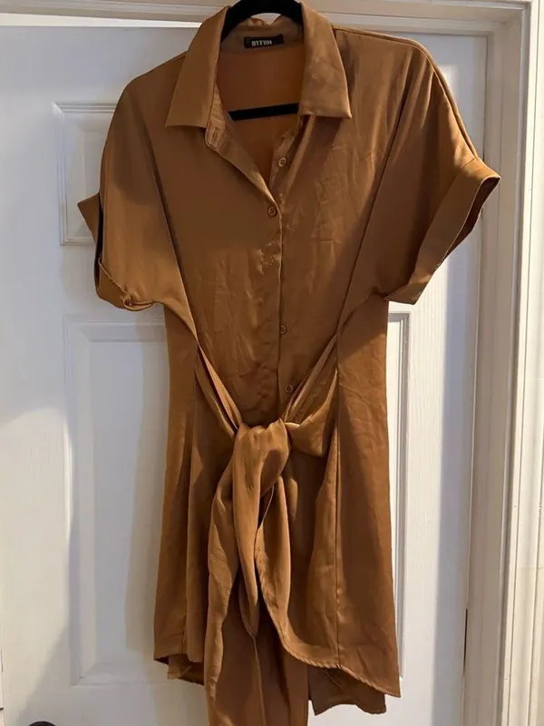 Elegant Satin Brown Dress - Image 2