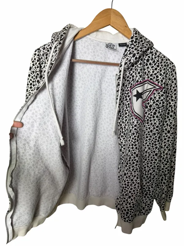 Famous Stars & Straps Dalmatian Animal Print Zip Hoodie Y2K Emo Large - Image 3