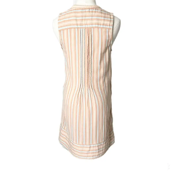 Faherty Isha Organic Cotton Striped Pintuck Sleeveless Shift Dress Peach Blue XS - Image 4