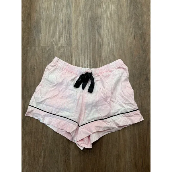 Victoria's Secret‎ Pink Plaid Pajama Shorts Gold Metallic Trim Women's Medium - Image 2