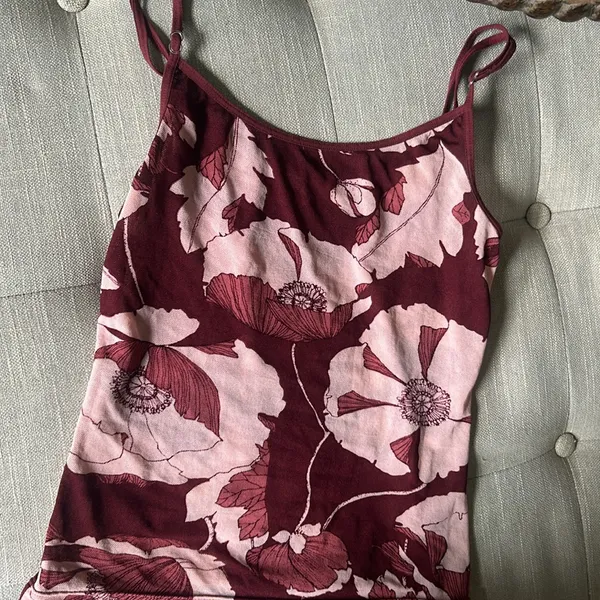 Non Signe Maroon Mesh Floral Cami Tank Size Small - Image 4