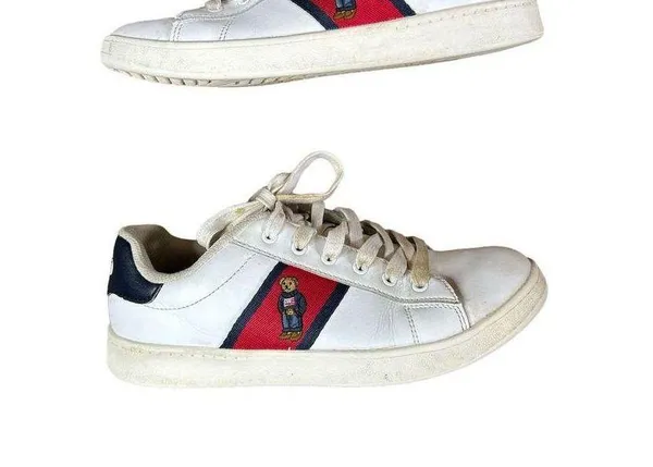 Polo By Ralph Lauren Quilton Bear Classic White Lace Up Low Top Sneakers Size 6 - Image 2