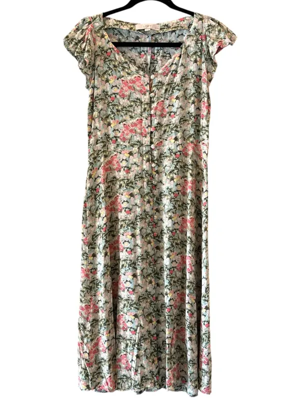 Loft Agave Floral Cap Sleeve Sweetheart Neckline Button Down Midi Dress Size 4 - Image 3