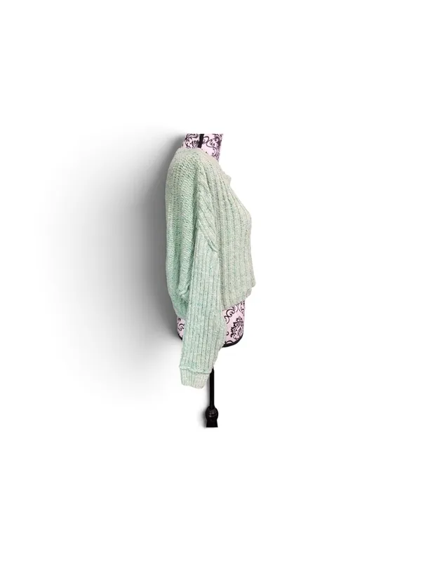 Free People On Your Side Mint Green Cable Knit Pullover Cropped Sweater Sz-Small - Image 2