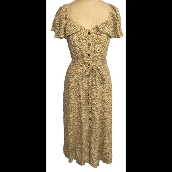 Anthropologie Designer Classy Animal Print Flutter Sleeve Boho Button‎ Dress 0 - Image 3
