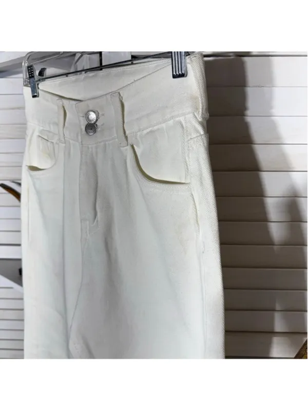 Vintage 90s Y2K jeans high rise wide barrel legs cream cotton grunge coquette S - Image 2