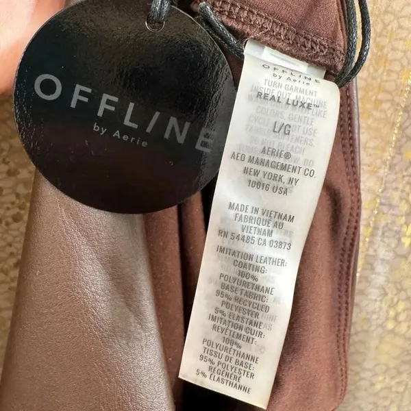 Aerie OFFLINE Chocolate Brown Faux Leather Real Luxe Leggings Large NWT‎ - Image 4