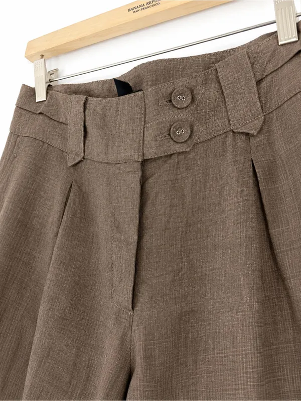 H&M Linen Blend Wide Leg Pants Women’s Size 10 Brown High Rise Pleated Trouser - Image 3