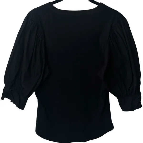 Ulla Johnson Pia Top Black Ribbed Poplin Puff Sleeve Capsule Minimalist Luxury L - Image 7