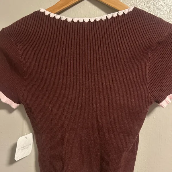 Altar'd State Brown Knit Tee with Pink Trim - Image 6