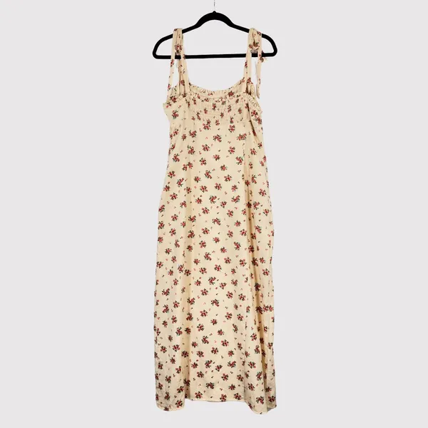ZARA Womens Dress Beige Maxi Floral Ditsy Tank Smocked Linen Slit A Line Large - Image 2