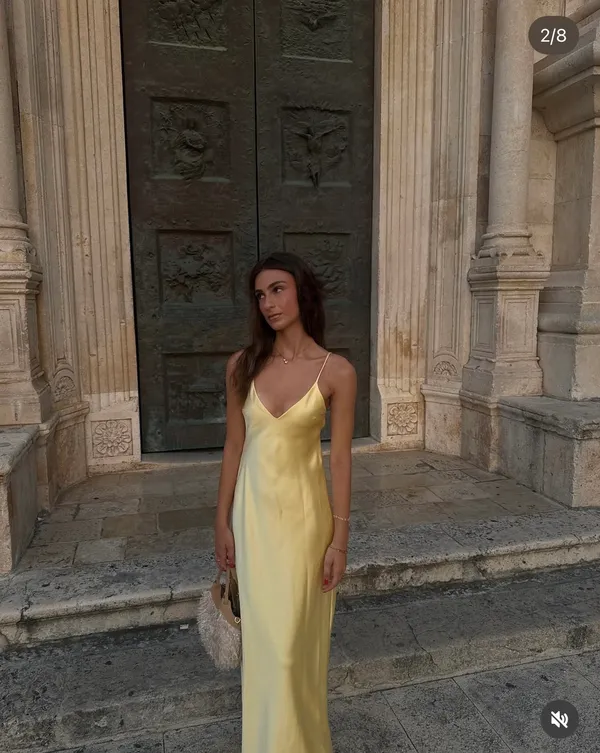 Zara maxi dress flowy butter yellow satin effect wedding evening party - Image 9