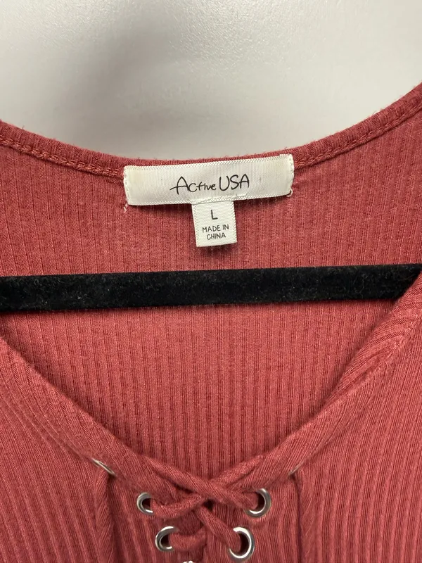 Lace-Up Ribbed Short Sleeve Top - Image 3