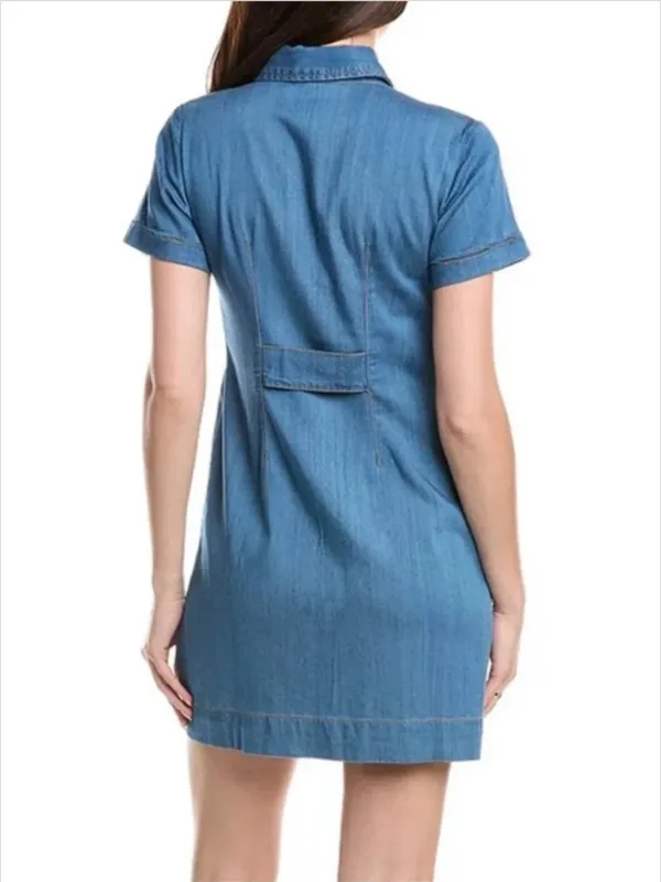 Cabi Piece of Cake Blue Chambray Denim Button Front Mini Dress Size Small 6580 - Image 5