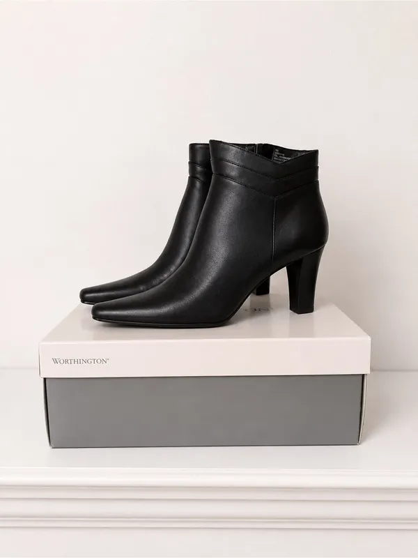 Worthington Madison Black Vegan Leather Block Heel Side Zip Ankle Booties 8 NIB - Image 7
