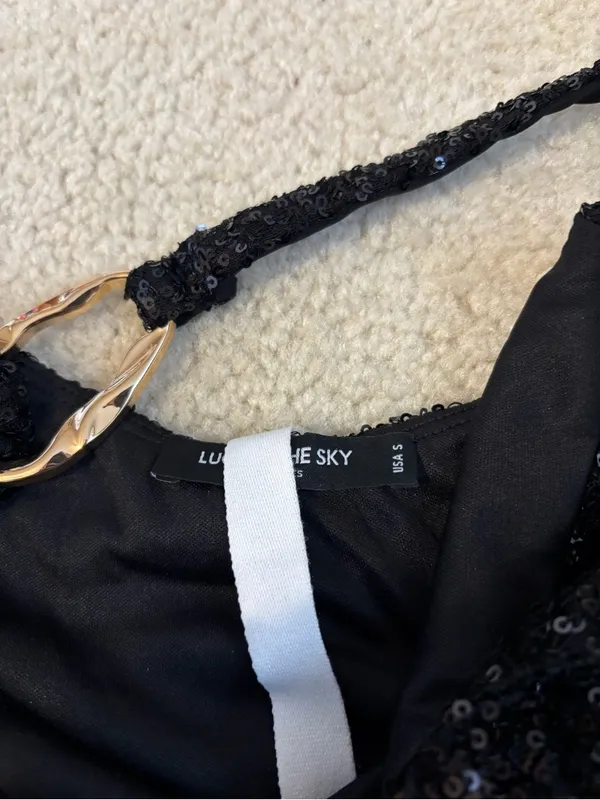 Lucy in the Sky Black Sequin Halter Mini Dress - Image 2