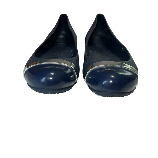 Crocs Cap Toe Flat Navy Silver Metallic Accent Ballet Slip On Shoes Women 10 - Image 2