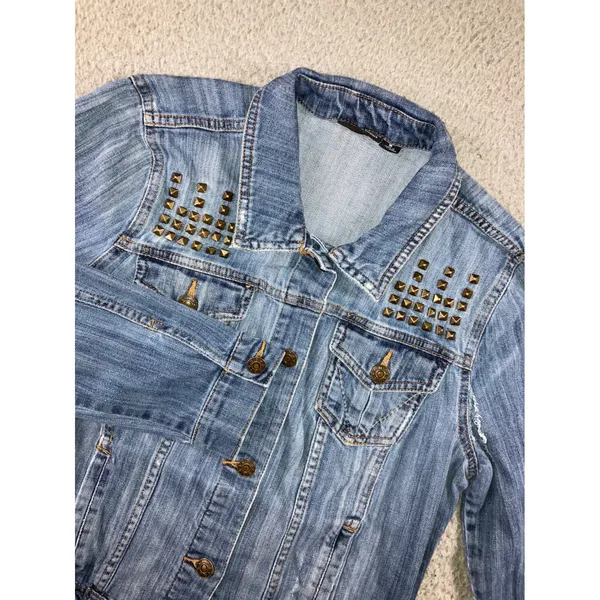 a.n.a Studded Denim Jacket Women M Distressed Trucker Punk Biker y2k‎ Western Cowgirl - Image 2