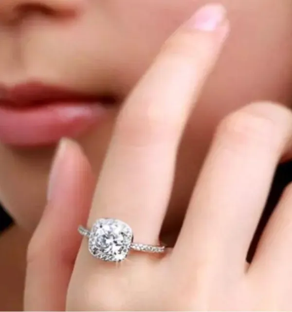 White Gold Plated Silver Pave Princess Cubic Zirconia Engagement - Image 7