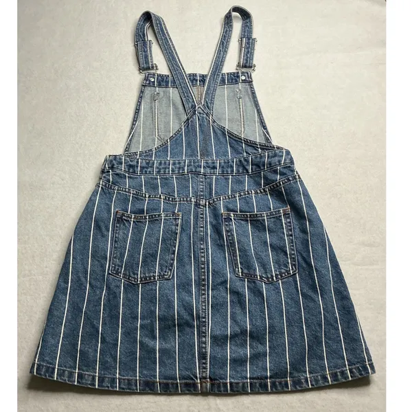 H&M Divided Women Blue Striped Denim Overall Skirt Dress Size 6 - Image 2
