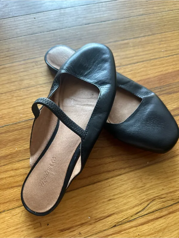 Madewell The Greta Ballet Flat Mule Black Leather Square Toe Slip On 6.5 - Image 4