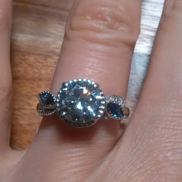Simulated Tanzanite and Simulated Diamond Sterling Silver Ring (Size 6.75) - Image 5