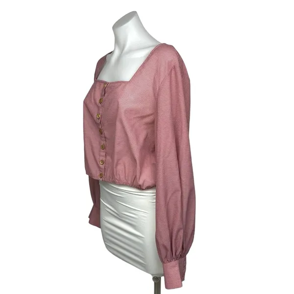The East Order Pink Pinstripe Button Front Square Neck Long Sleeve Blouse Top XL - Image 2