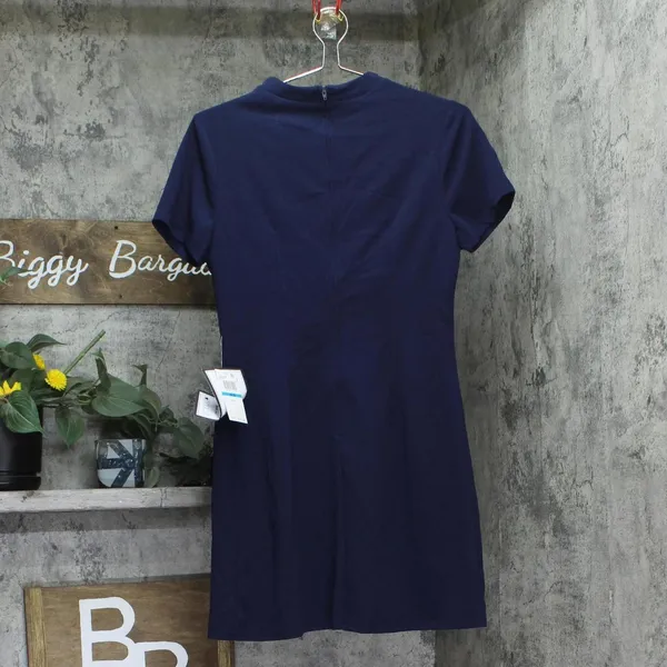 NWT B. Darlin Juniors Short Sleeve Mockneck Mini Dress 45UAP84 Navy Blue 9/10 - Image 7