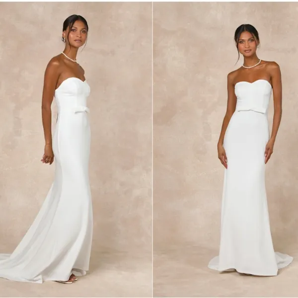 LULU's Sexy Bridal Wedding Chic Modern Sexy Minimalist Mermaid Trumpet Maxi Gown - Image 3