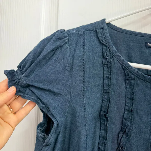 Vintage GAP dark blue ruffle cap sleeve‎ knee casual dress cottagecore button M - Image 2