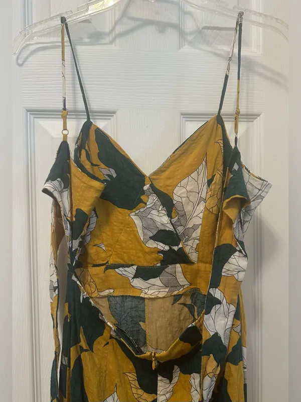 Lulus Isla Mujeres Yellow Tropical Print Tie-Back Wide Leg Jumpsuit - Image 6