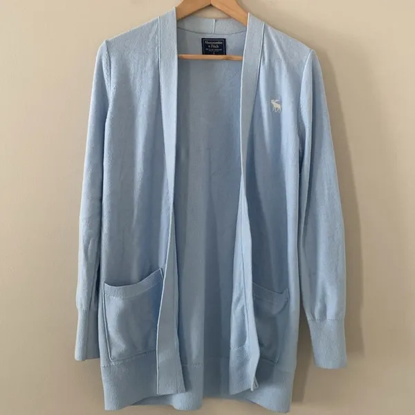 Abercrombie & Fitch Open Front Cardigan With Pockets and Logo Light Blue Size‎ S - Image 11