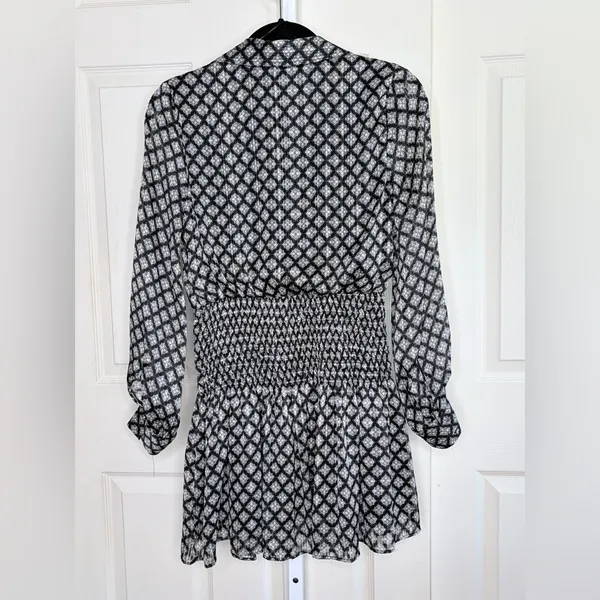 Zara Geometric Smocked Waist Long Sleeve Dress XS NWT - Image 3