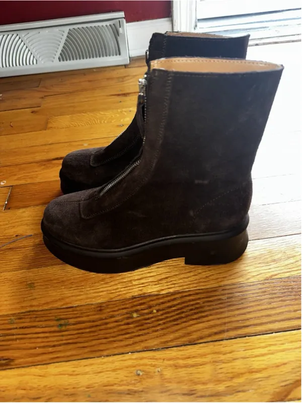 Steve Madden Women's Jones Ankle Boots Brown Suede, Lug Zip Moto Size 6.5 - Image 9