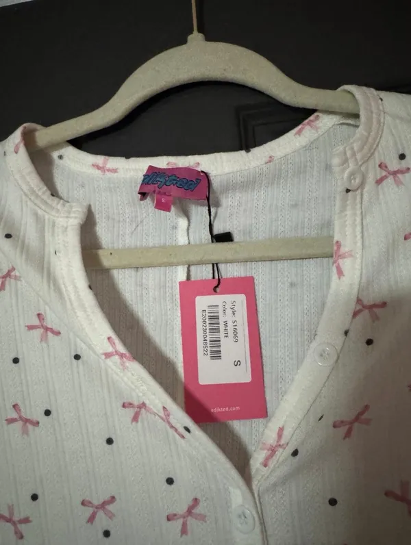 $55 NWT Edikted Mindy Printed Pointelle Romper Size Small Bows Coquette - Image 3