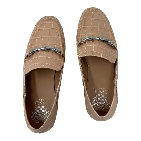 Vince Camuto Perenna Croc Embossed Nude Leather Loafers Size 8.5 - Image 5