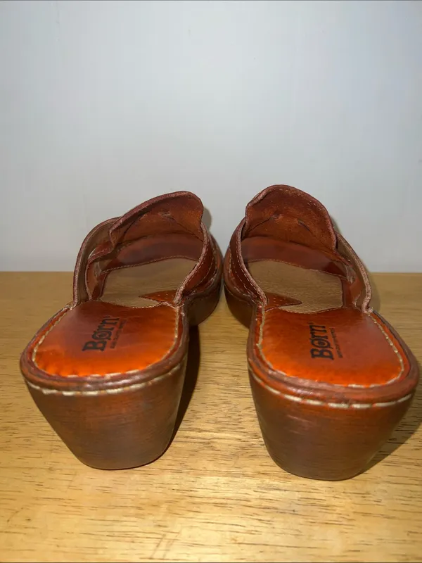 Born Women's Cognac Brown Woven Leather Slide Platform Wedge Sandals Size 7 - Image 3