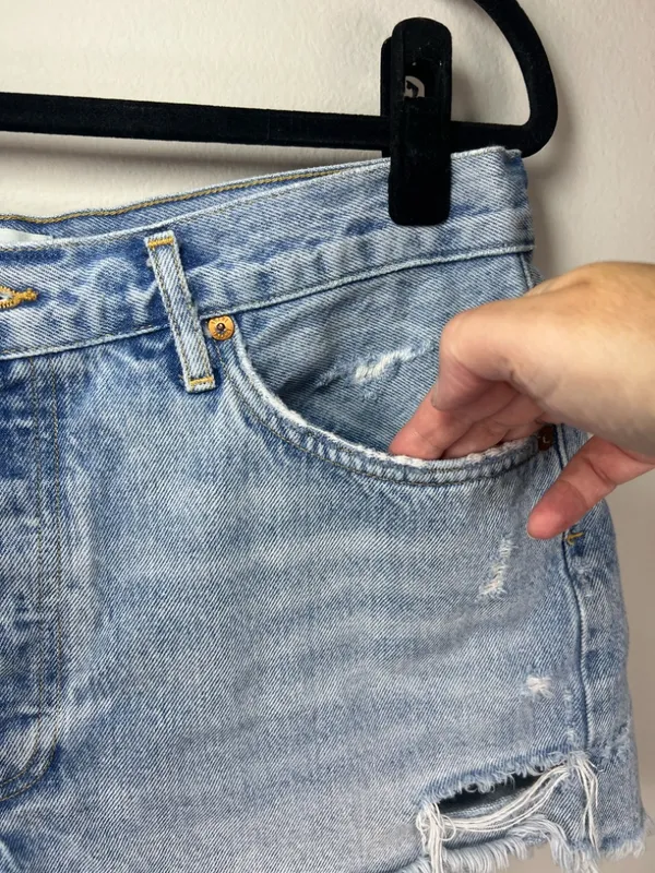 Agolde Parker Vintage Cut-Off Jean Shorts Swapmeet Light Wash Distressed Size 30 - Image 4