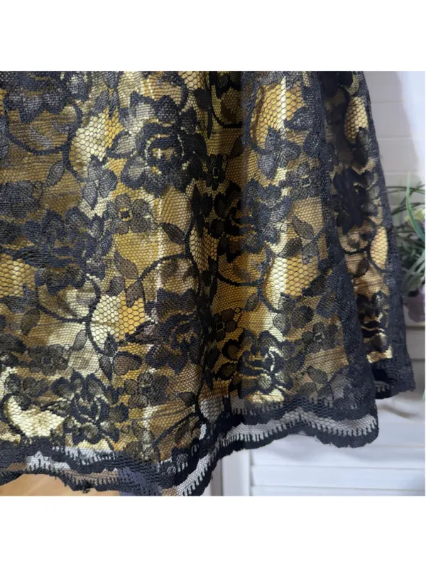 Vintage 90s dress black gold brocade floral whimsigoth cocktail wedding guest XL - Image 14