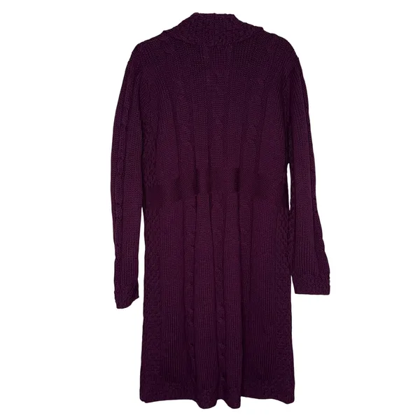Aran Crafts Cardigan Women Large Purple Excellent Merino Wool Irish Longline - Image 3