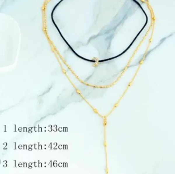 Boutique NEW Gold Dainty‎ Leather Moon 3 Layer Adjustable Necklace - Image 4