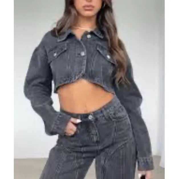 White Fox Boutique - Love You Again Cropped Denim Jacket in Faded Black / Gray - Image 5