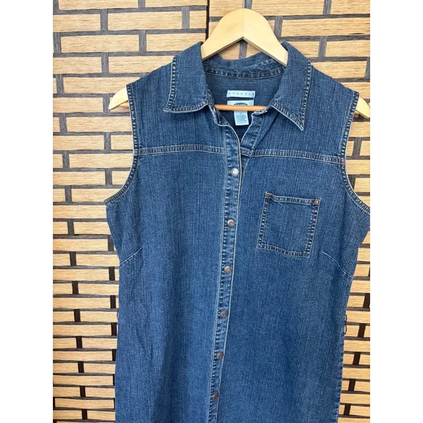 Old‎ Navy Denim Stretch Button Front Tank Dress Size 14 - Image 3