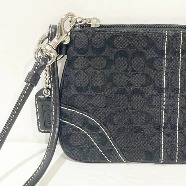 Coach Signature Contrast‎ Trim Wristlet Pouch Clutch Black - Image 2