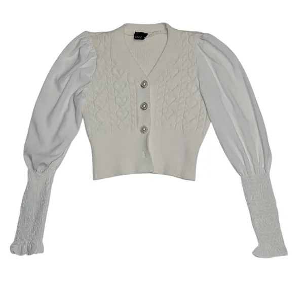 Victorian White Knit Puff Sleeves Cardigan Size S/M - Image 2