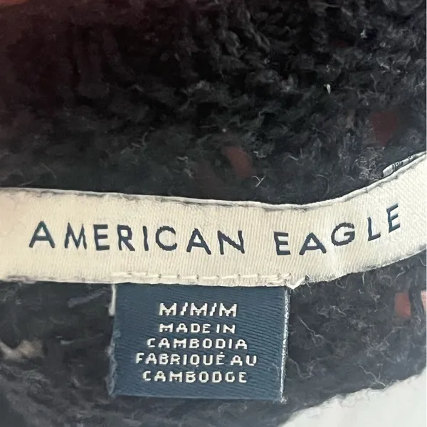 American Eagle Black & Cream Knit Crop Tank Top - Image 3