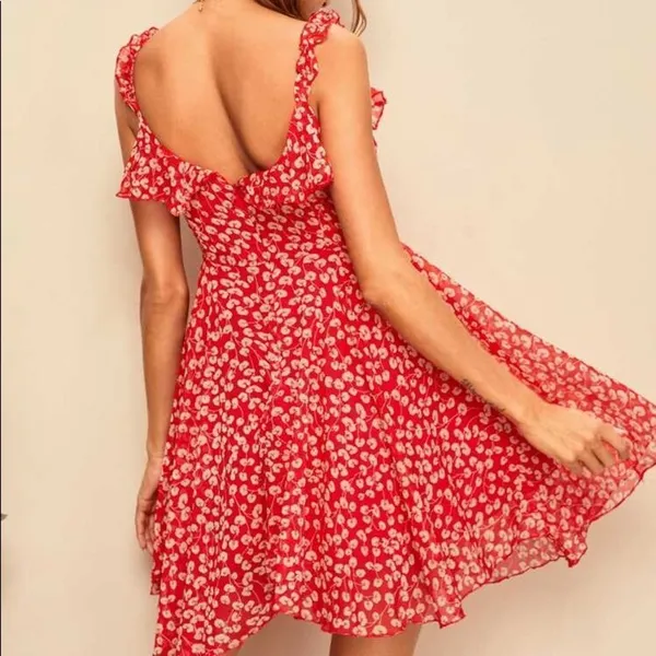 ✨HP✨Ditsy Floral Tie Neck Ruffle Trim Cami Dress✨ - Image 4