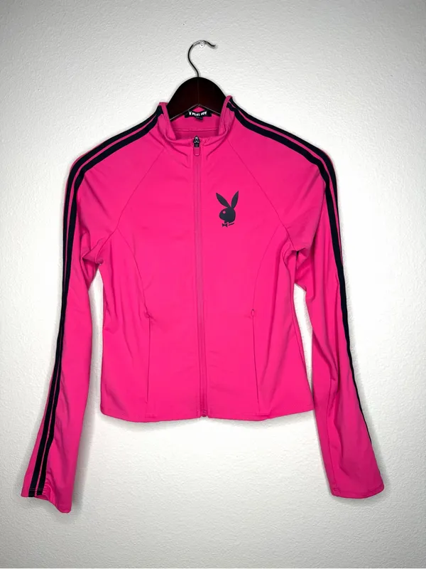 Vintage Playboy Women Pink Track Jacket Zip Up Y2K Streetwear XS - Image 2