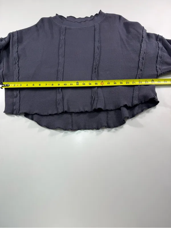 Free People Washed Deep Purple Cropped Long Sleeve Tee - Image 4